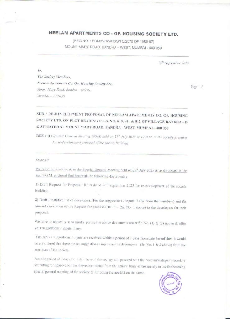 thumbnail of 16A_Neelam Apartments_Letter to Members_Dated 20.09.2026